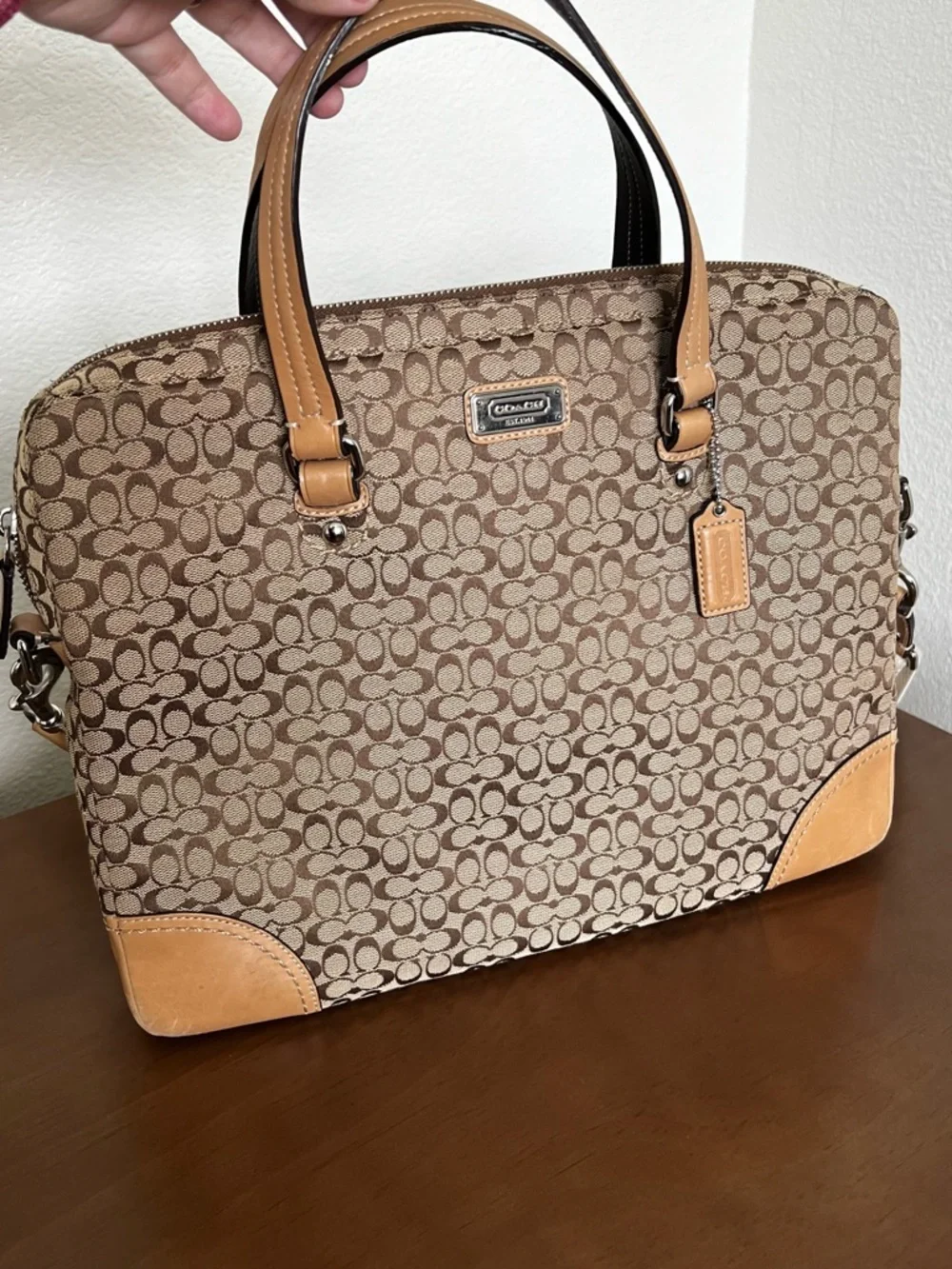Coach Signature Canvas Laptop Briefcase in Tan and Brown